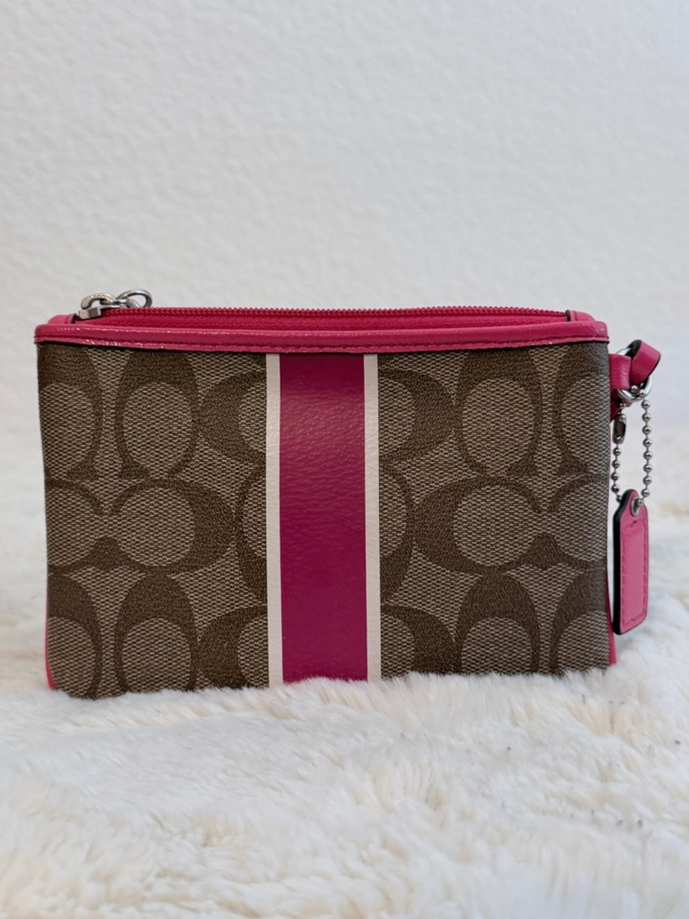 Coach Brown Signature Wristlet with Pink Stripe - Picture 2 of 12